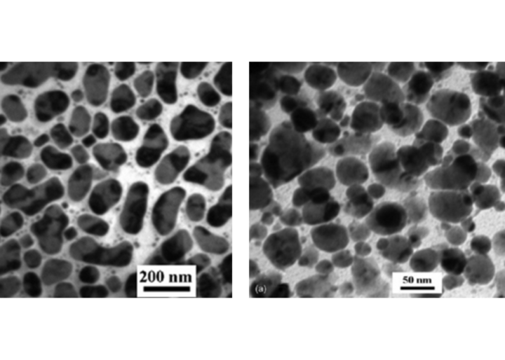 TEM images of L10 (Fe,Co)Pt-based magnetic films deposited by AJA sputtering system.  The film thickness is thin, the image shows that initially the Fe/Pt film form islands of materials rather than a continuous film.